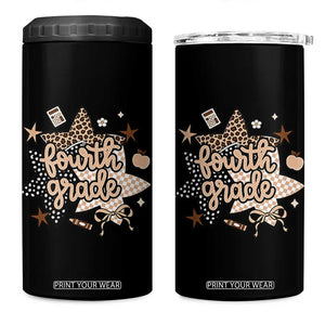 Fourth Grade Leopard Checkered Star Coquette 4 in 1 Can Cooler Tumbler Cute 4th Grade Girl Back to School Gift