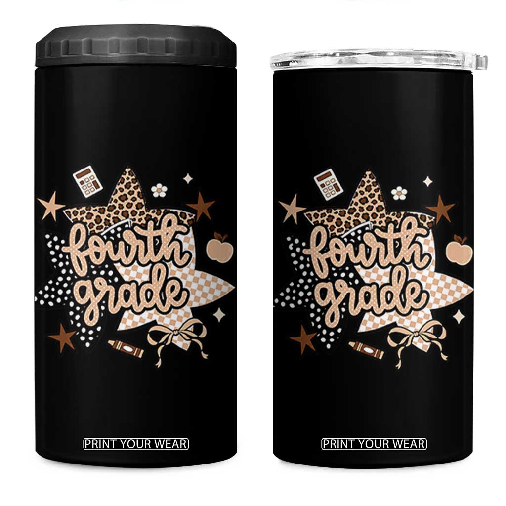Fourth Grade Leopard Checkered Star Coquette 4 in 1 Can Cooler Tumbler Cute 4th Grade Girl Back to School Gift TS02 One Size: 16 oz Black Print Your Wear