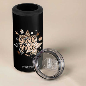 Fourth Grade Leopard Checkered Star Coquette 4 in 1 Can Cooler Tumbler Cute 4th Grade Girl Back to School Gift