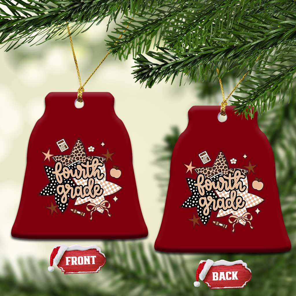 Fourth Grade Leopard Checkered Star Coquette Ceramic Ornament Cute 4th Grade Girl Back to School Gift