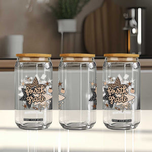 Fourth Grade Leopard Checkered Star Coquette Glass Can Cute 4th Grade Girl Back to School Gift