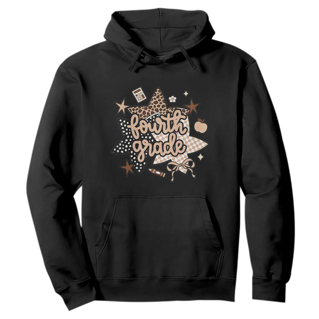 Fourth Grade Leopard Checkered Star Coquette Hoodie Cute 4th Grade Girl Back to School Gift TS02 Black Print Your Wear