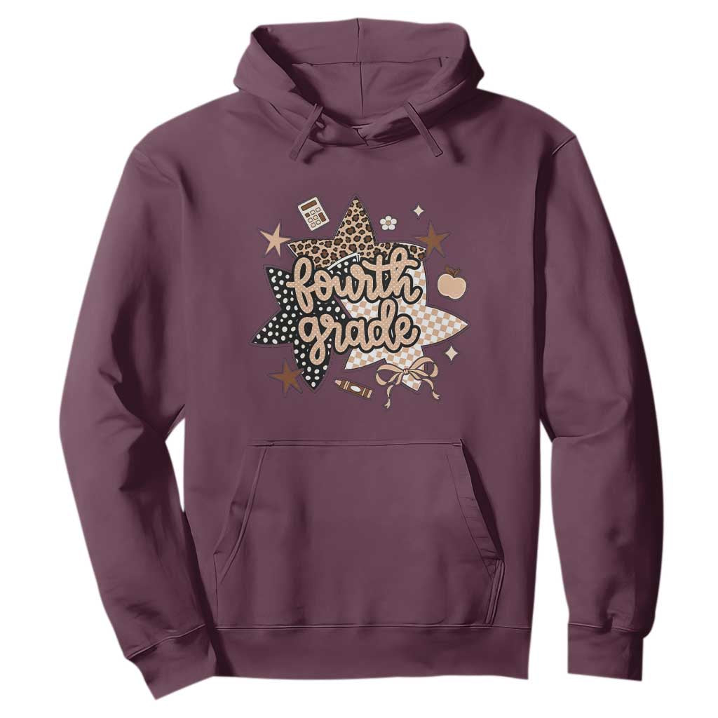 Fourth Grade Leopard Checkered Star Coquette Hoodie Cute 4th Grade Girl Back to School Gift