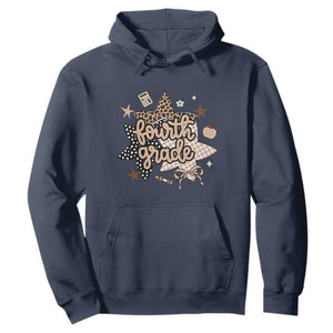 Fourth Grade Leopard Checkered Star Coquette Hoodie Cute 4th Grade Girl Back to School Gift