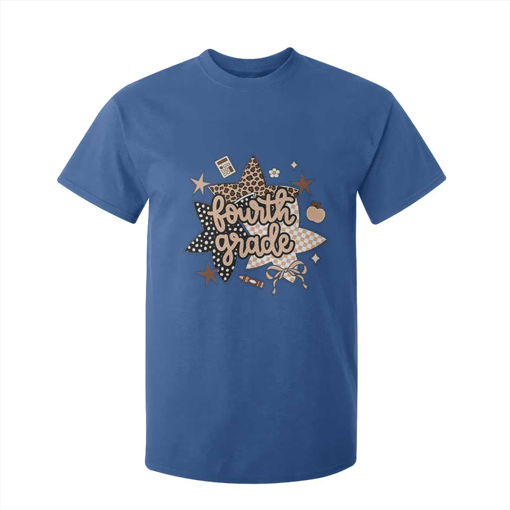 Fourth Grade Leopard Checkered Star Coquette T Shirt For Kid Cute 4th Grade Girl Back to School Gift