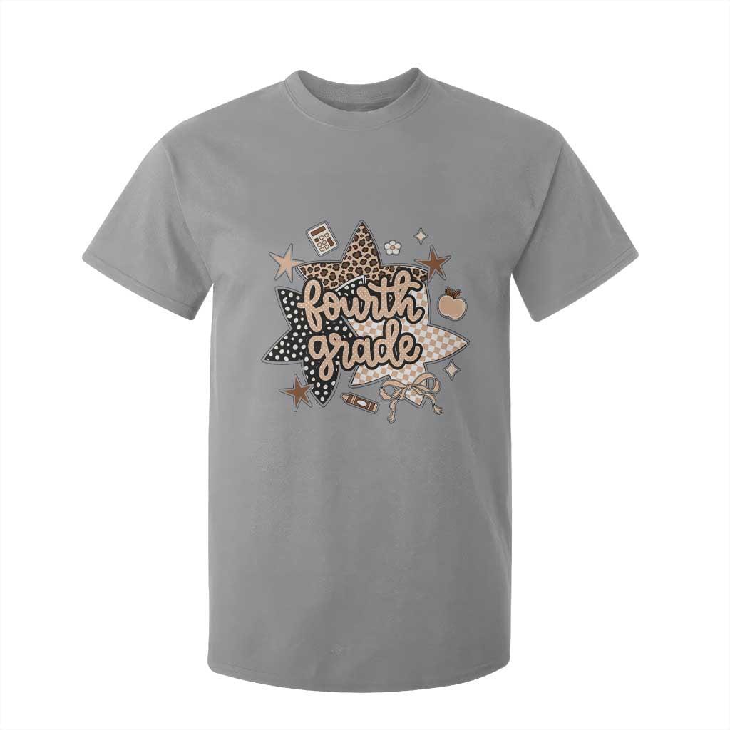 Fourth Grade Leopard Checkered Star Coquette T Shirt For Kid Cute 4th Grade Girl Back to School Gift
