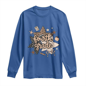 Fourth Grade Leopard Checkered Star Coquette Long Sleeve Shirt Cute 4th Grade Girl Back to School Gift