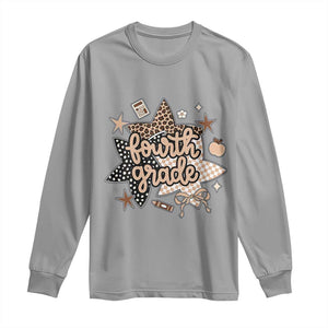 Fourth Grade Leopard Checkered Star Coquette Long Sleeve Shirt Cute 4th Grade Girl Back to School Gift