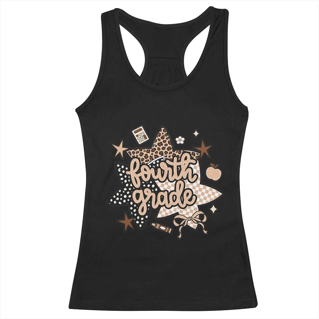 Fourth Grade Leopard Checkered Star Coquette Racerback Tank Top Cute 4th Grade Girl Back to School Gift TS02 Black Print Your Wear