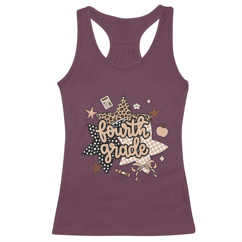 Fourth Grade Leopard Checkered Star Coquette Racerback Tank Top Cute 4th Grade Girl Back to School Gift