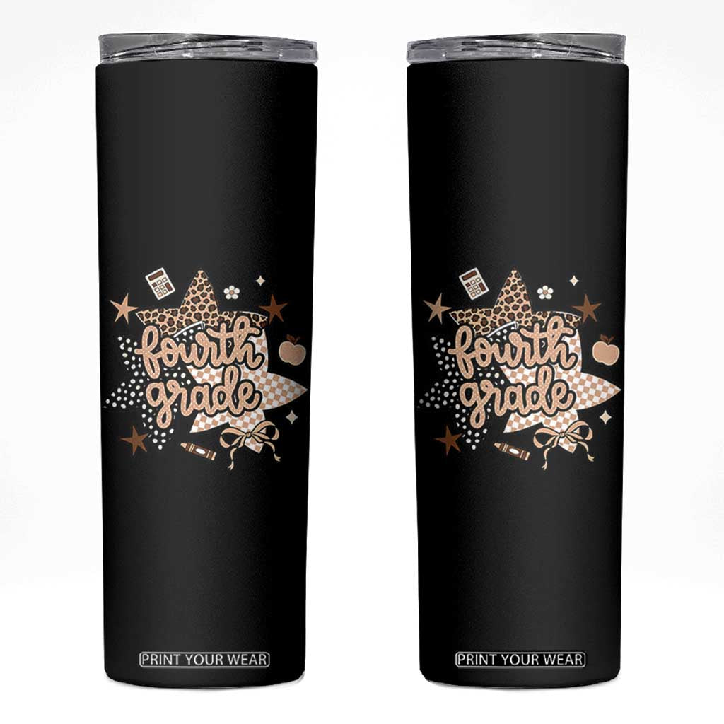 Fourth Grade Leopard Checkered Star Coquette Skinny Tumbler Cute 4th Grade Girl Back to School Gift TS02 Black Print Your Wear