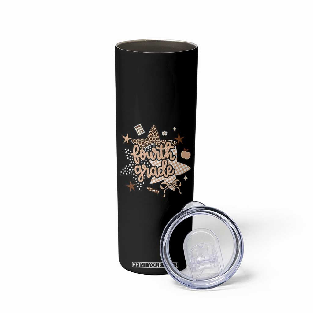 Fourth Grade Leopard Checkered Star Coquette Skinny Tumbler Cute 4th Grade Girl Back to School Gift