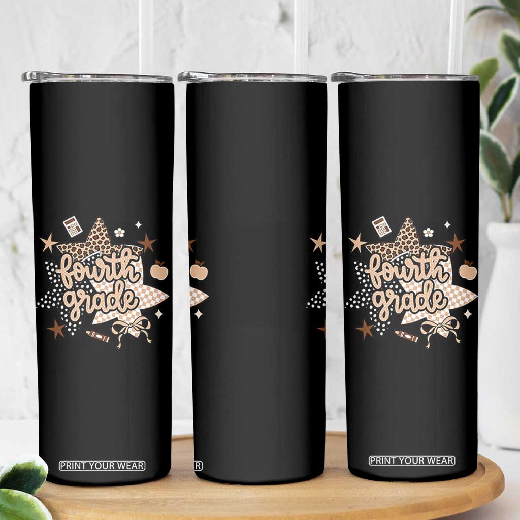 Fourth Grade Leopard Checkered Star Coquette Skinny Tumbler Cute 4th Grade Girl Back to School Gift