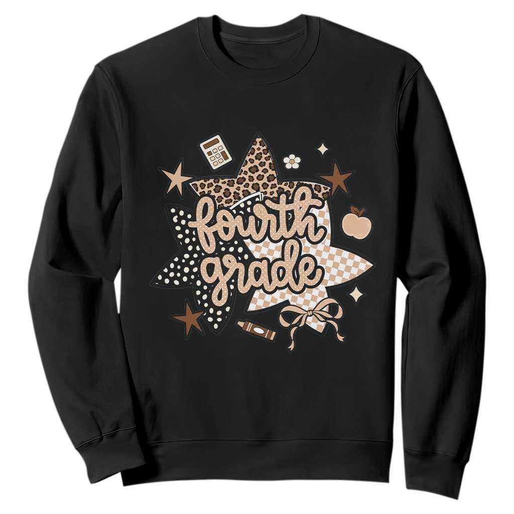 Fourth Grade Leopard Checkered Star Coquette Sweatshirt Cute 4th Grade Girl Back to School Gift TS02 Black Print Your Wear