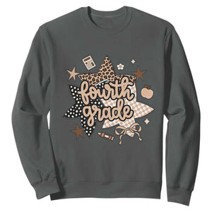 Fourth Grade Leopard Checkered Star Coquette Sweatshirt Cute 4th Grade Girl Back to School Gift