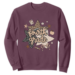 Fourth Grade Leopard Checkered Star Coquette Sweatshirt Cute 4th Grade Girl Back to School Gift