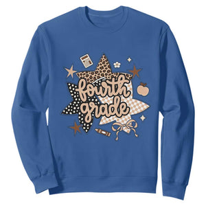 Fourth Grade Leopard Checkered Star Coquette Sweatshirt Cute 4th Grade Girl Back to School Gift