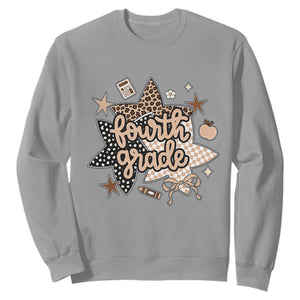 Fourth Grade Leopard Checkered Star Coquette Sweatshirt Cute 4th Grade Girl Back to School Gift