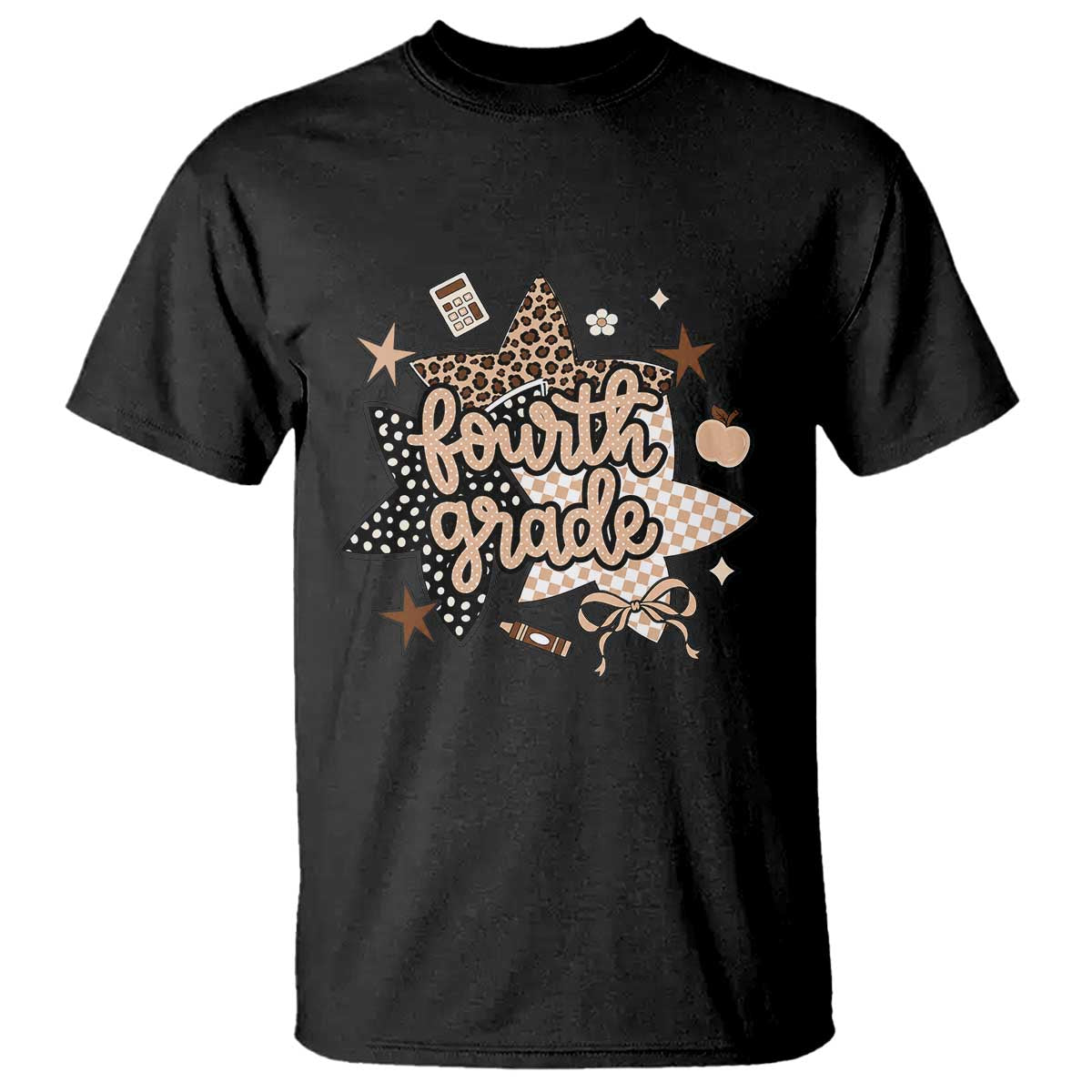 Fourth Grade Leopard Checkered Star Coquette T Shirt Cute 4th Grade Girl Back to School Gift