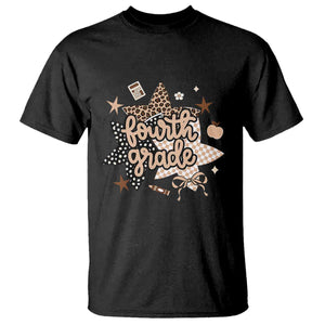Fourth Grade Leopard Checkered Star Coquette T Shirt Cute 4th Grade Girl Back to School Gift
