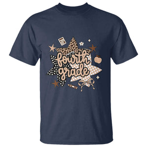 Fourth Grade Leopard Checkered Star Coquette T Shirt Cute 4th Grade Girl Back to School Gift