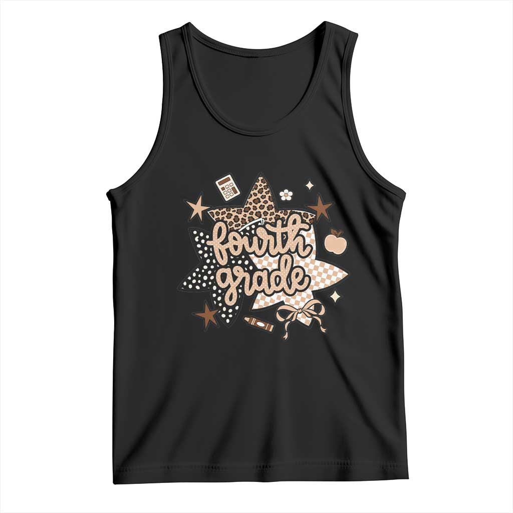 Fourth Grade Leopard Checkered Star Coquette Tank Top Cute 4th Grade Girl Back to School Gift TS02 Black Print Your Wear