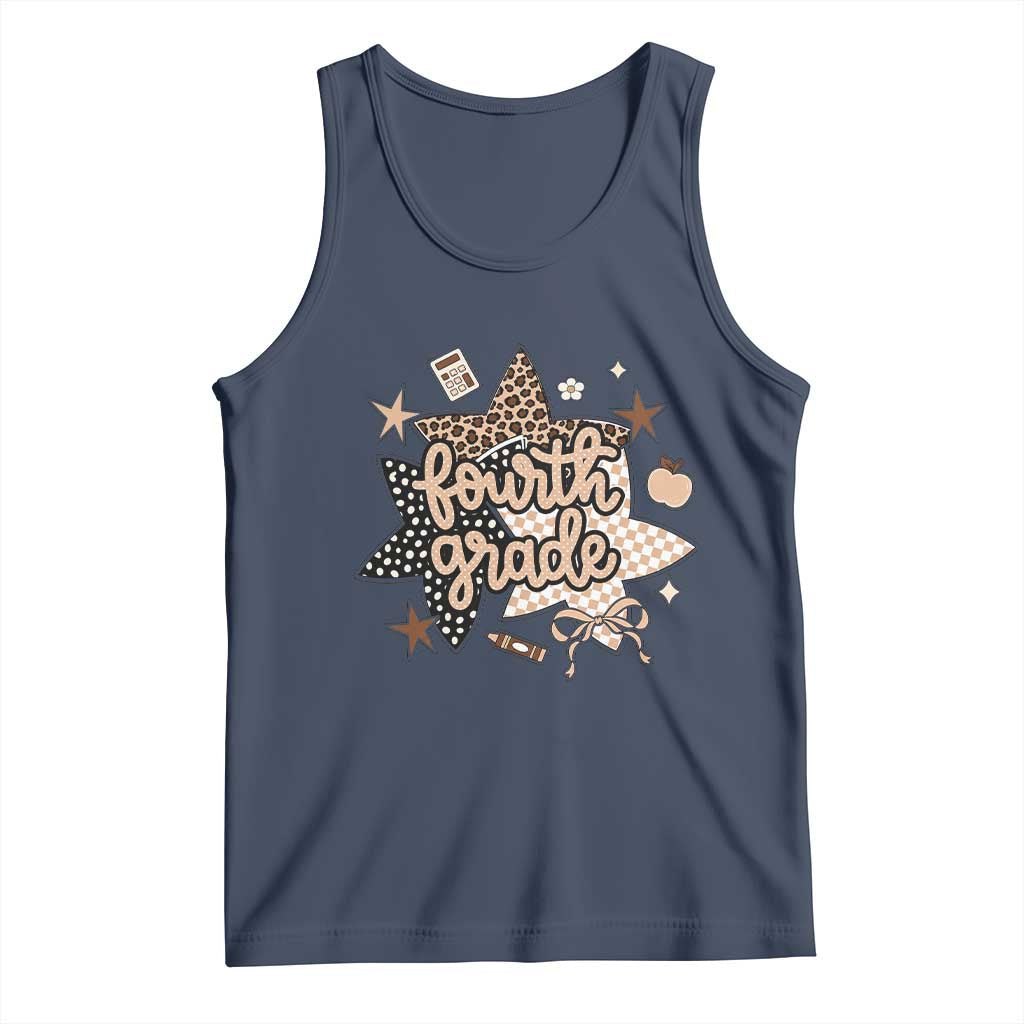 Fourth Grade Leopard Checkered Star Coquette Tank Top Cute 4th Grade Girl Back to School Gift