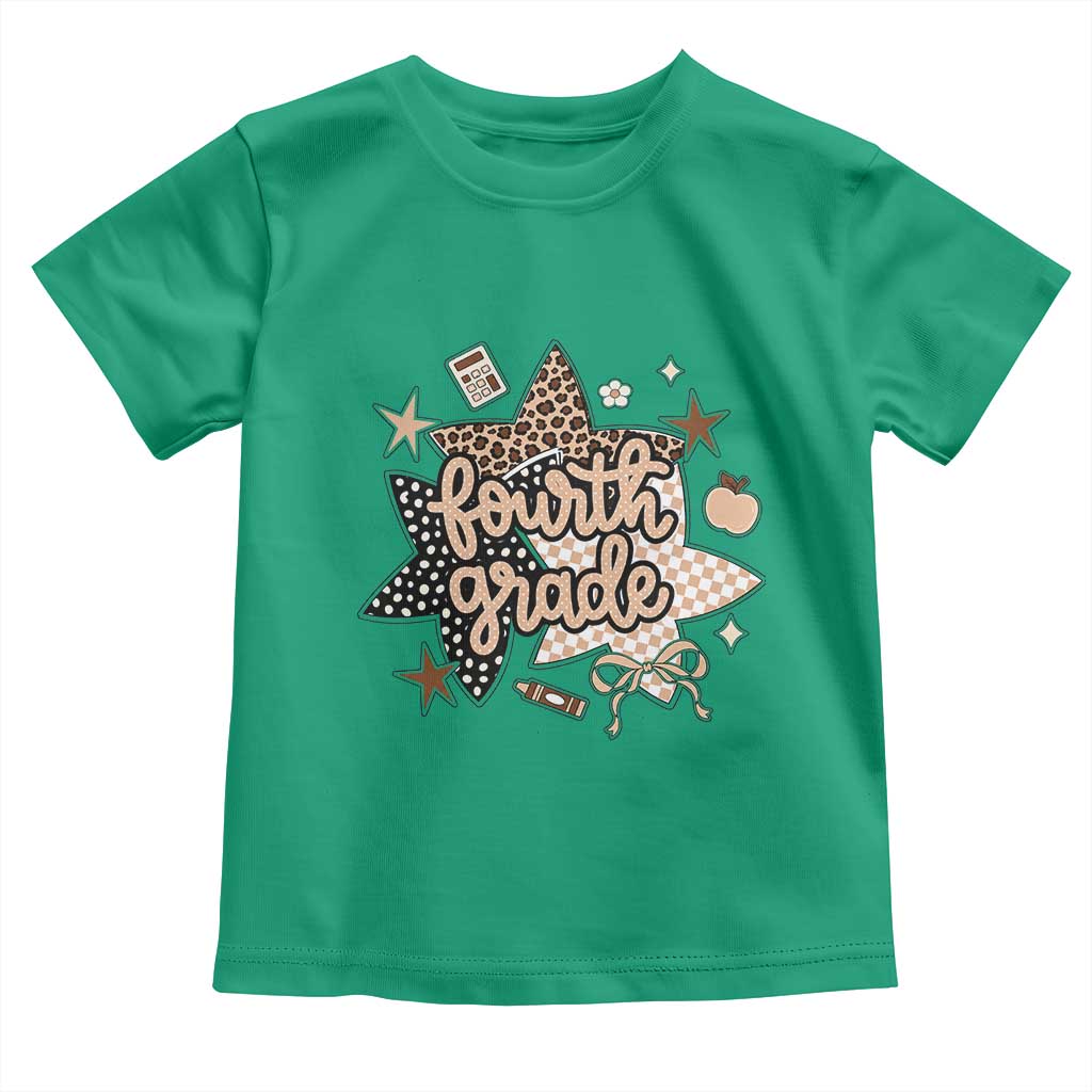 Fourth Grade Leopard Checkered Star Coquette Toddler T Shirt Cute 4th Grade Girl Back to School Gift