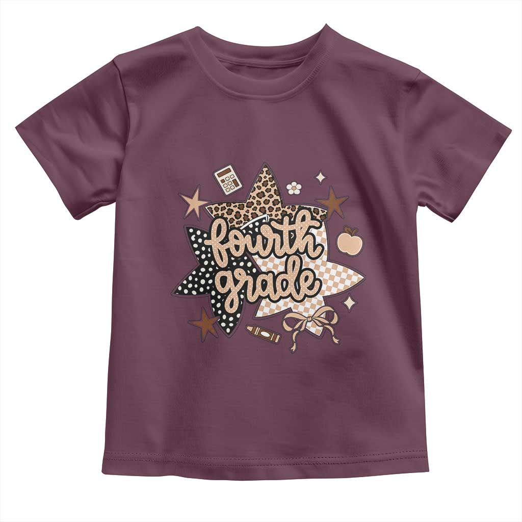 Fourth Grade Leopard Checkered Star Coquette Toddler T Shirt Cute 4th Grade Girl Back to School Gift