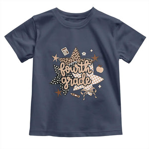 Fourth Grade Leopard Checkered Star Coquette Toddler T Shirt Cute 4th Grade Girl Back to School Gift