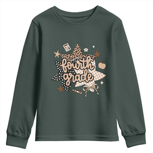 Fourth Grade Leopard Checkered Star Coquette Youth Sweatshirt Cute 4th Grade Girl Back to School Gift