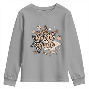 Fourth Grade Leopard Checkered Star Coquette Youth Sweatshirt Cute 4th Grade Girl Back to School Gift
