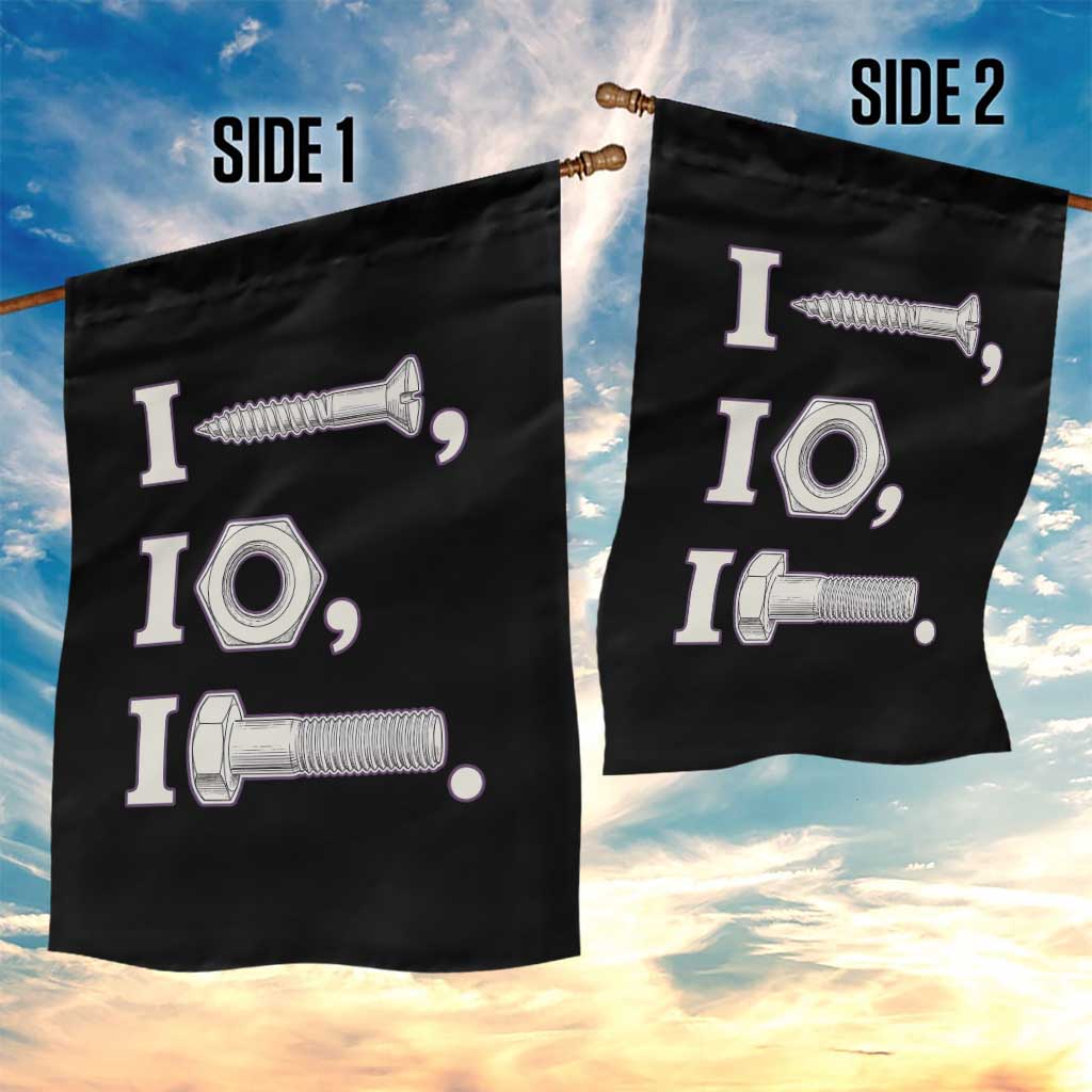 Funny Handyman Mechanic Adult Humor Garden Flag I Screw I Nut I Bolt Rebus Hardware Innuendo Offensive Joke