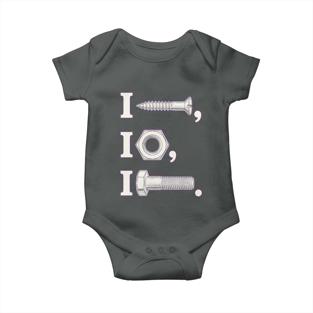 Funny Handyman Mechanic Adult Humor Baby Onesie I Screw I Nut I Bolt Rebus Hardware Innuendo Offensive Joke