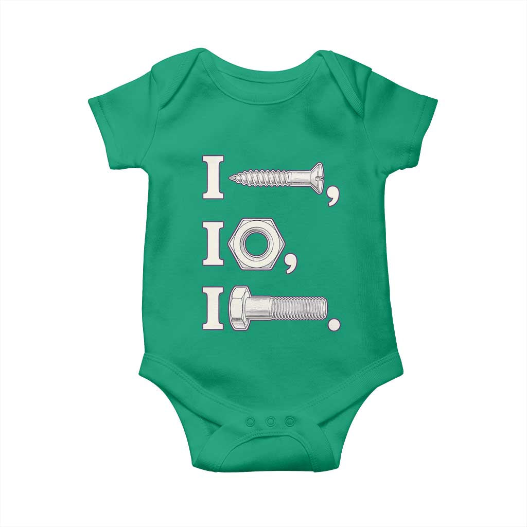 Funny Handyman Mechanic Adult Humor Baby Onesie I Screw I Nut I Bolt Rebus Hardware Innuendo Offensive Joke