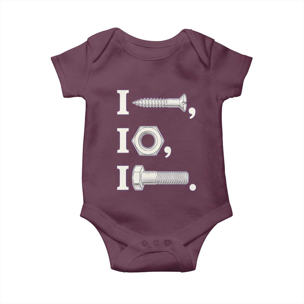 Funny Handyman Mechanic Adult Humor Baby Onesie I Screw I Nut I Bolt Rebus Hardware Innuendo Offensive Joke