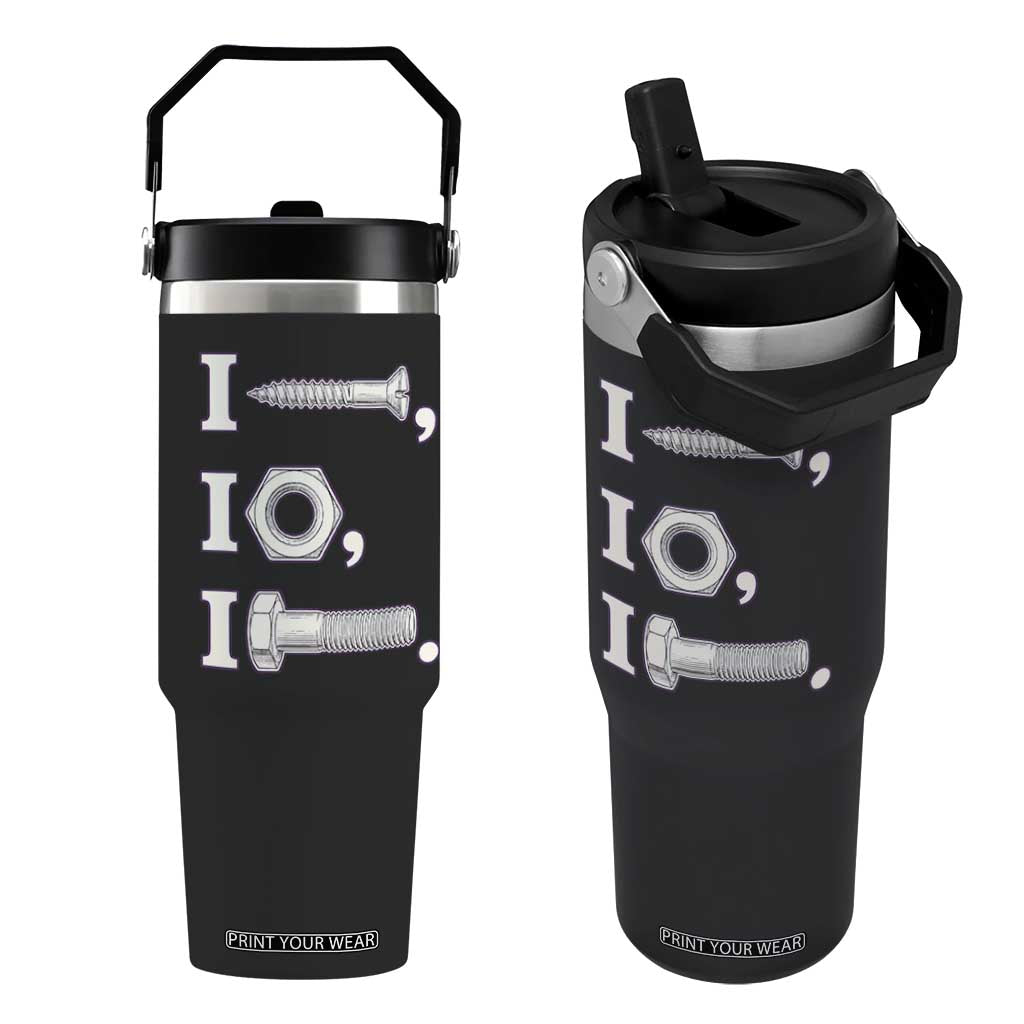 Funny Handyman Mechanic Adult Humor Flip Straw Tumbler I Screw I Nut I Bolt Rebus Hardware Innuendo Offensive Joke TS02 One Size: 30 oz Black Print Your Wear