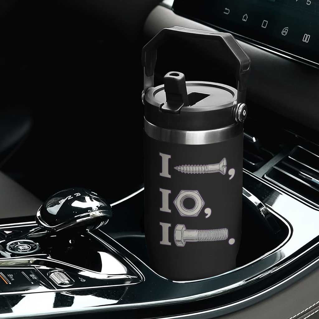 Funny Handyman Mechanic Adult Humor Flip Straw Tumbler I Screw I Nut I Bolt Rebus Hardware Innuendo Offensive Joke
