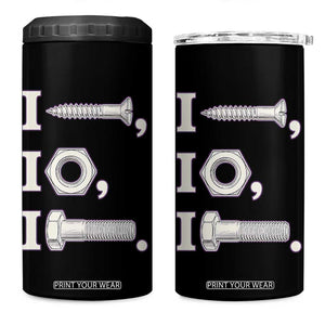 Funny Handyman Mechanic Adult Humor 4 in 1 Can Cooler Tumbler I Screw I Nut I Bolt Rebus Hardware Innuendo Offensive Joke