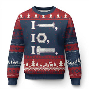 Funny Handyman Mechanic Adult Humor Ugly Christmas Sweater I Screw I Nut I Bolt Rebus Hardware Innuendo Offensive Joke