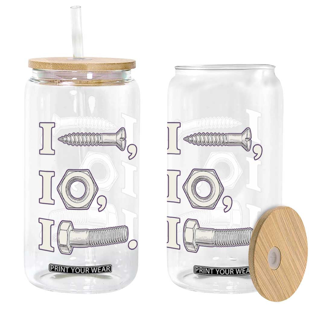 Funny Handyman Mechanic Adult Humor Glass Can I Screw I Nut I Bolt Rebus Hardware Innuendo Offensive Joke