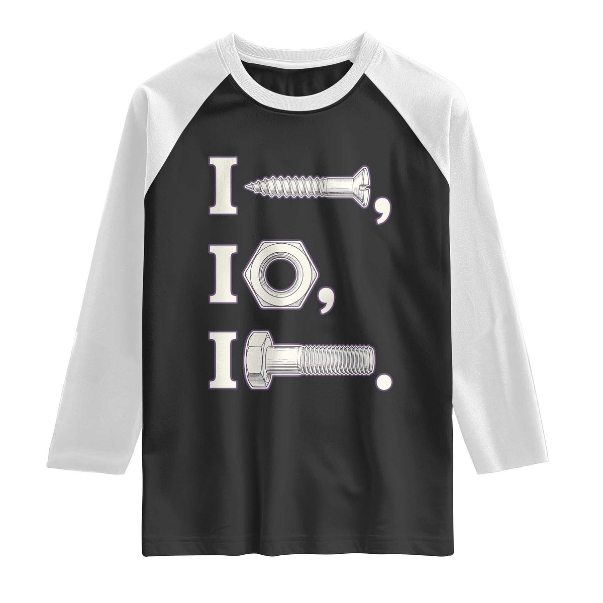 Funny Handyman Mechanic Adult Humor Raglan Shirt I Screw I Nut I Bolt Rebus Hardware Innuendo Offensive Joke