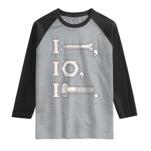 Funny Handyman Mechanic Adult Humor Raglan Shirt I Screw I Nut I Bolt Rebus Hardware Innuendo Offensive Joke