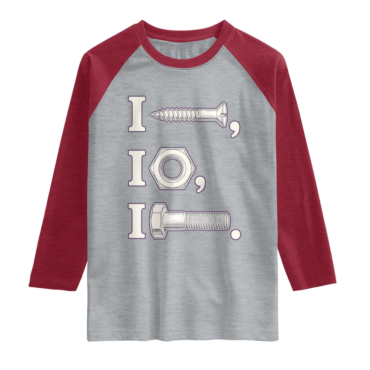 Funny Handyman Mechanic Adult Humor Raglan Shirt I Screw I Nut I Bolt Rebus Hardware Innuendo Offensive Joke