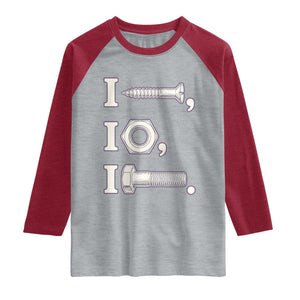 Funny Handyman Mechanic Adult Humor Raglan Shirt I Screw I Nut I Bolt Rebus Hardware Innuendo Offensive Joke