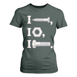 Funny Handyman Mechanic Adult Humor T Shirt For Women I Screw I Nut I Bolt Rebus Hardware Innuendo Offensive Joke