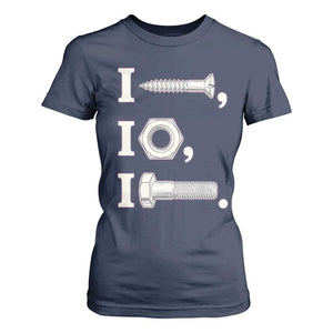 Funny Handyman Mechanic Adult Humor T Shirt For Women I Screw I Nut I Bolt Rebus Hardware Innuendo Offensive Joke