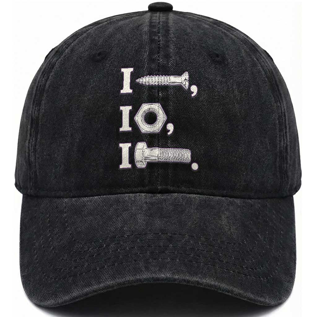 Funny Handyman Mechanic Adult Humor Washed Cotton Baseball Cap I Screw I Nut I Bolt Rebus Hardware Innuendo Offensive Joke TS02 Print Your Wear