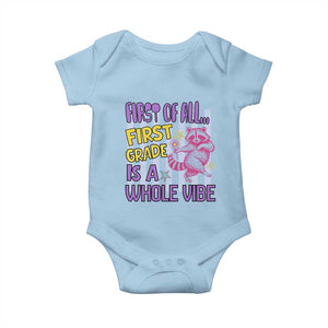 Cute Raccoon 1st Grade Student Teacher Preppy Style Baby Onesie First of All First Grade Is A Whole Vibe Back To School