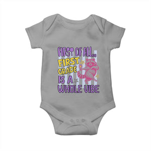 Cute Raccoon 1st Grade Student Teacher Preppy Style Baby Onesie First of All First Grade Is A Whole Vibe Back To School